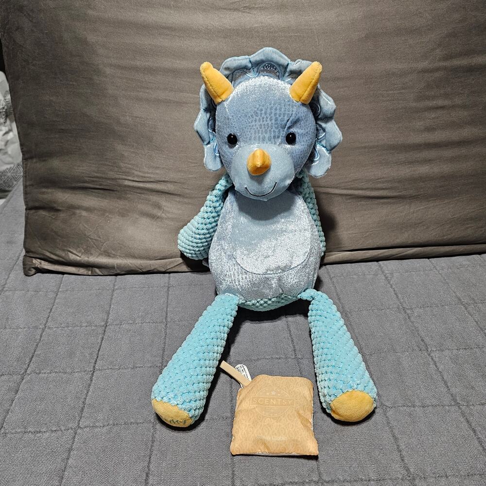 Scentsy Buddy Terra The Triceratops WITH SCENT PAK Dinosaur Blue Metallic Sheen